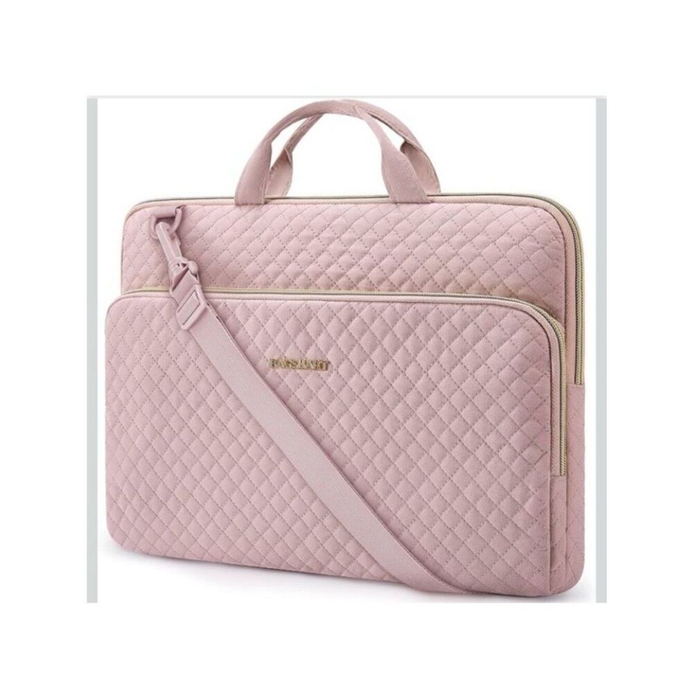 BAGSMART 15.6 Inch Laptop Case Sleeve Pale Pink Shoulder Strap Quilted Bag NWT